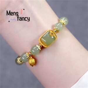 Natural Hetian Jade Bracelet Square Sugar Lotus Bracelet Exquisite Elegant Retro Chinese Style Sexy Young Girls Fashion Jewelry